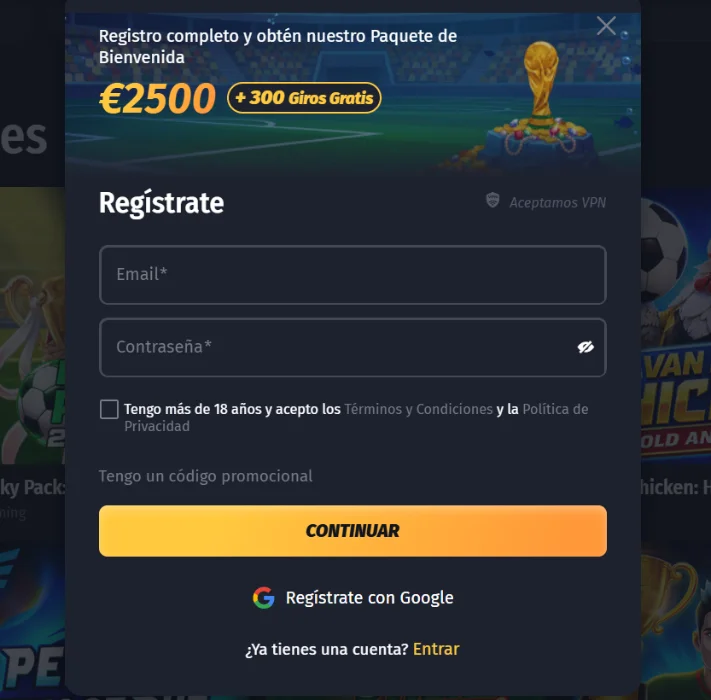 Winshark Casino Registro e inicio de sesión